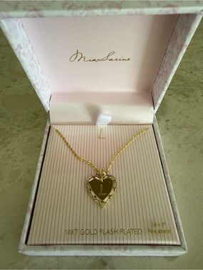 Mia Sarine 14KT Gold Flash Plated Initial L Heart Pendant Necklace 16"+2" Boxed